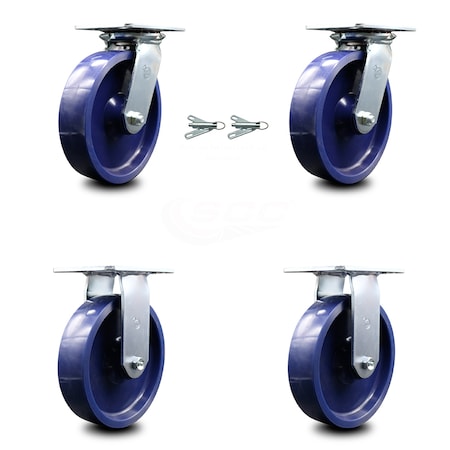 Service Caster 8 Inch Solid Poly Caster Set with Ball Bearing 2 Swivel Lock and 2 Rigid SCC SCC-35S820-SPUB-BSL-2-R-2